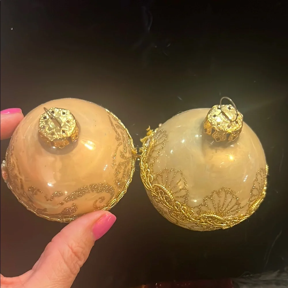 VTG Gold Glass Holiday Ornaments (x2)